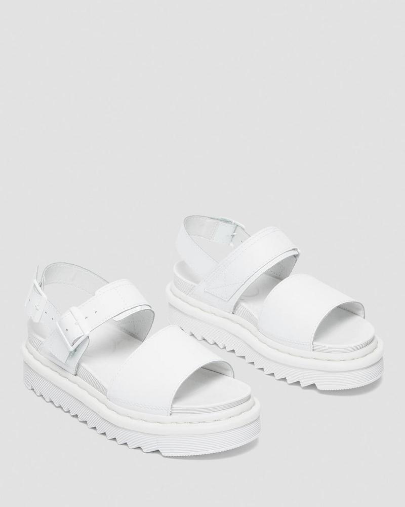 White Women's Dr Martens Voss Mono Hydro Leather Gladiator Sandals | CA 304XYU